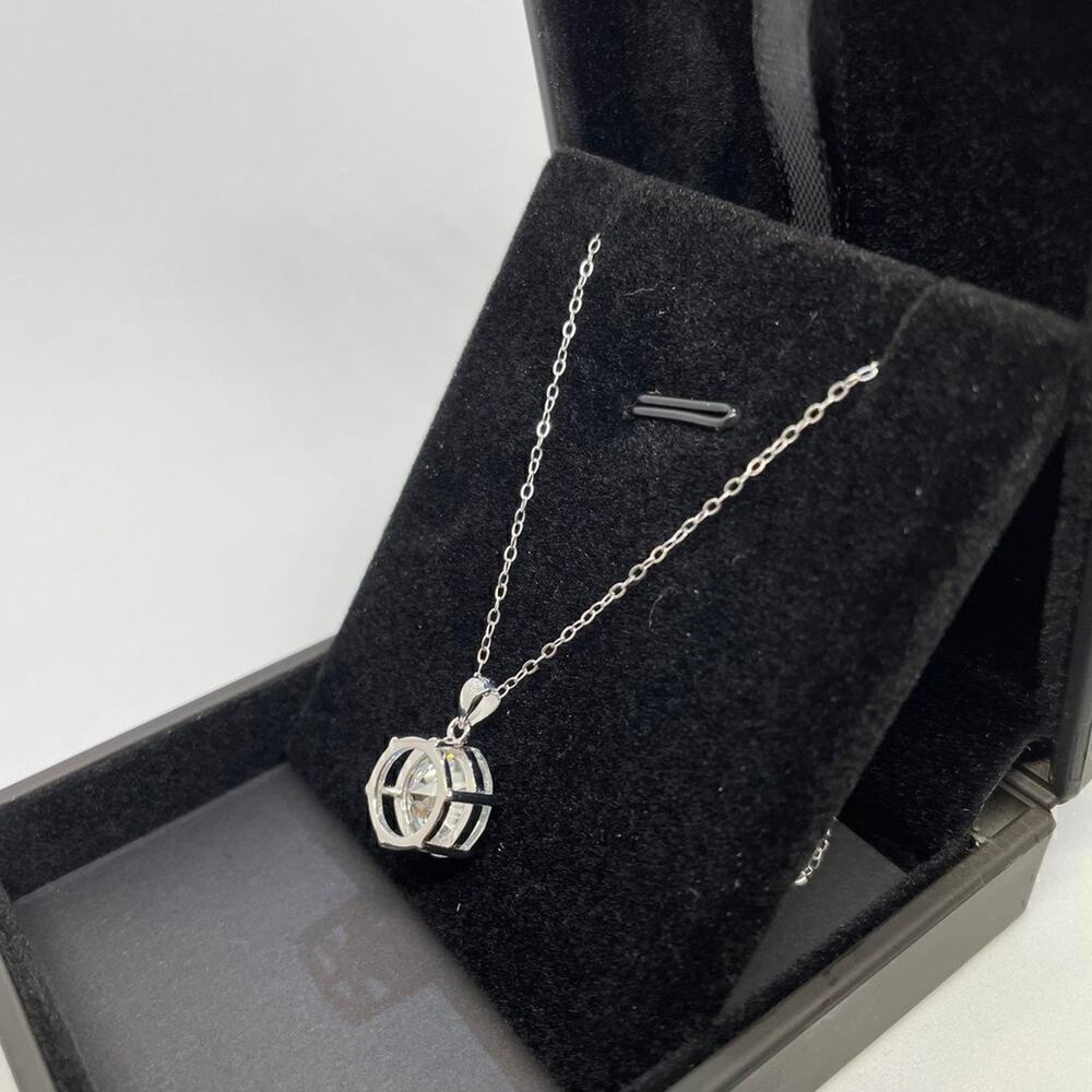 Moissanite Diamond Necklace Pendant Chain Round Cut GRA 18K Finish S925 5 Ct - Picture 6 of 11